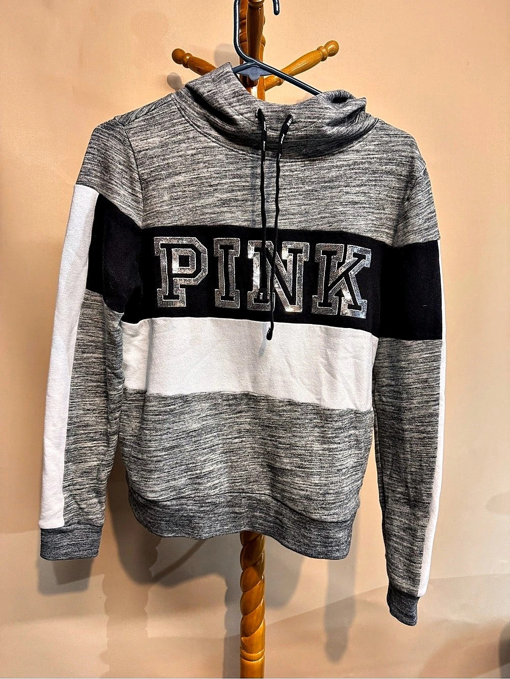 Women’s Victoria’s Secret PINK Color Block Hoodie in Gray & Black Size Small
